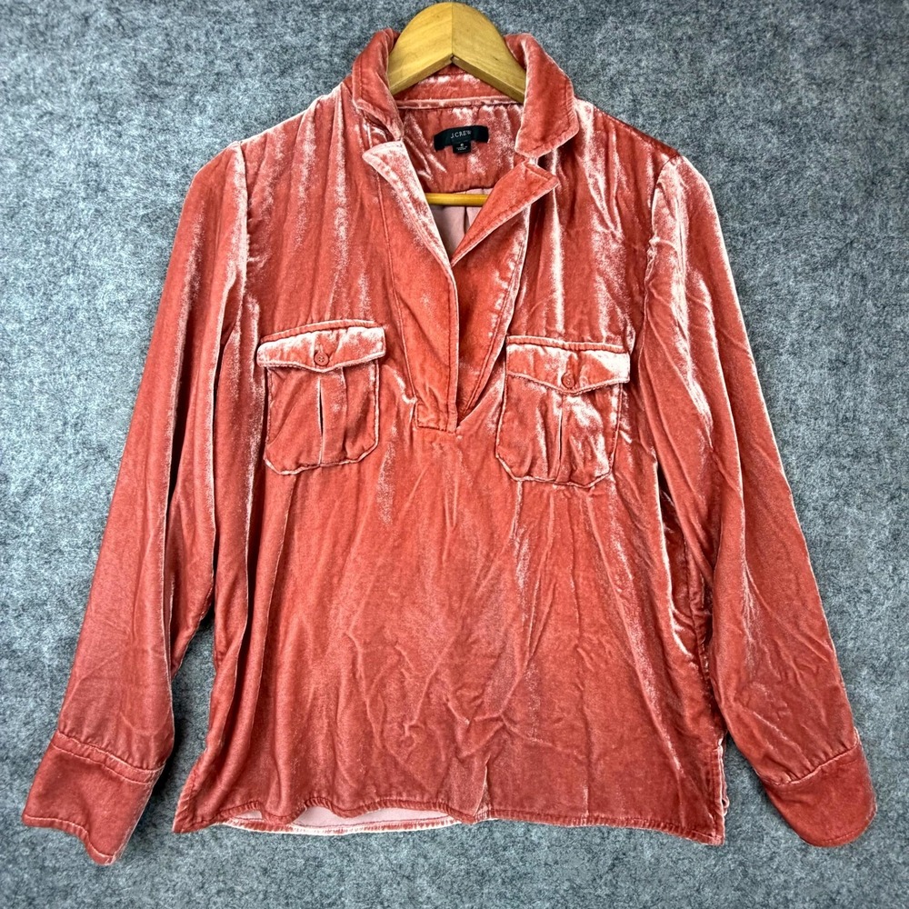 J. Crew Velvet‎ Patch Pocket Popover Shirt Womens Small Brown Viscose Pleated